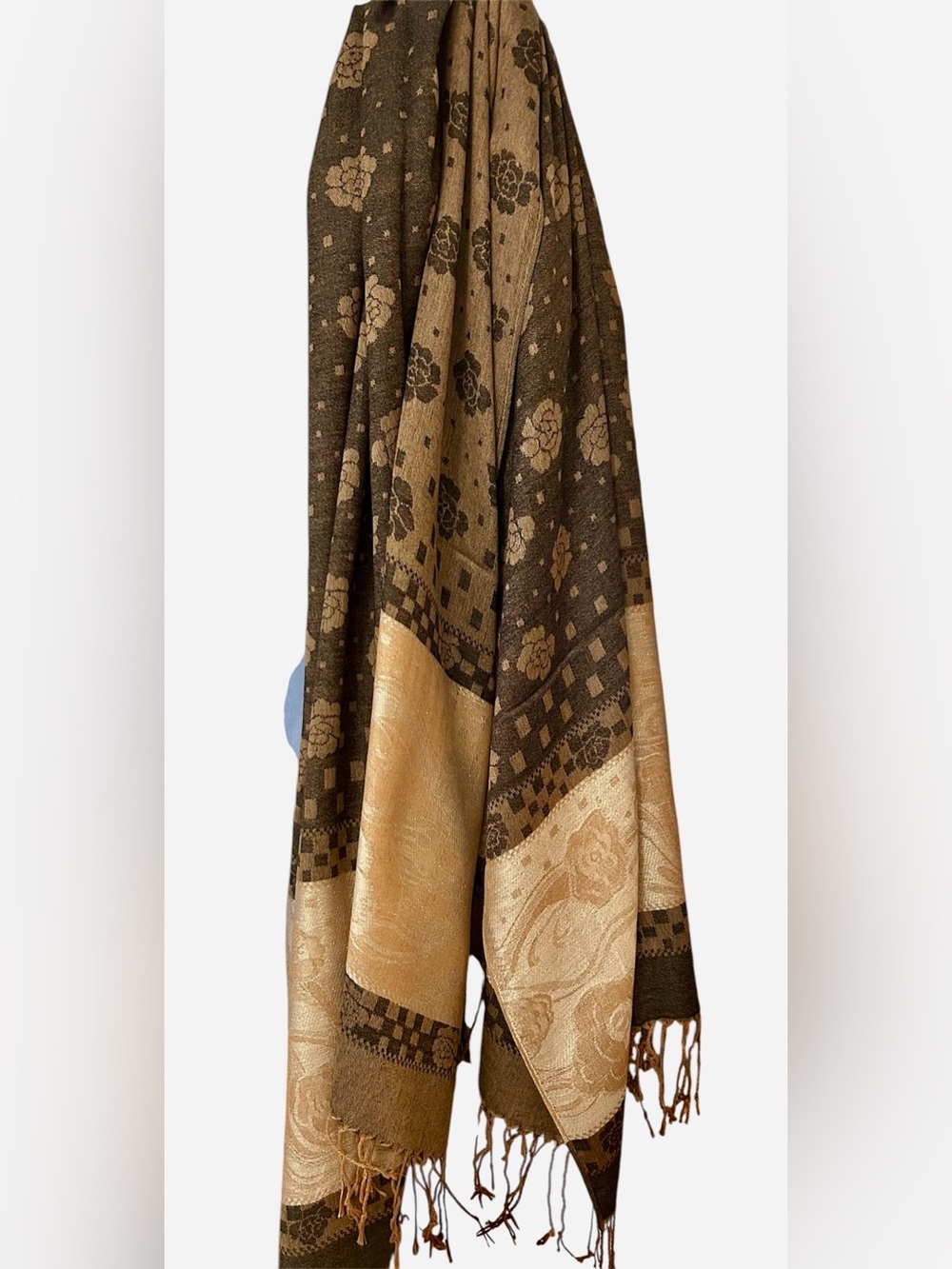New pashmina Brown & Tan Floral Jacquard Shawl